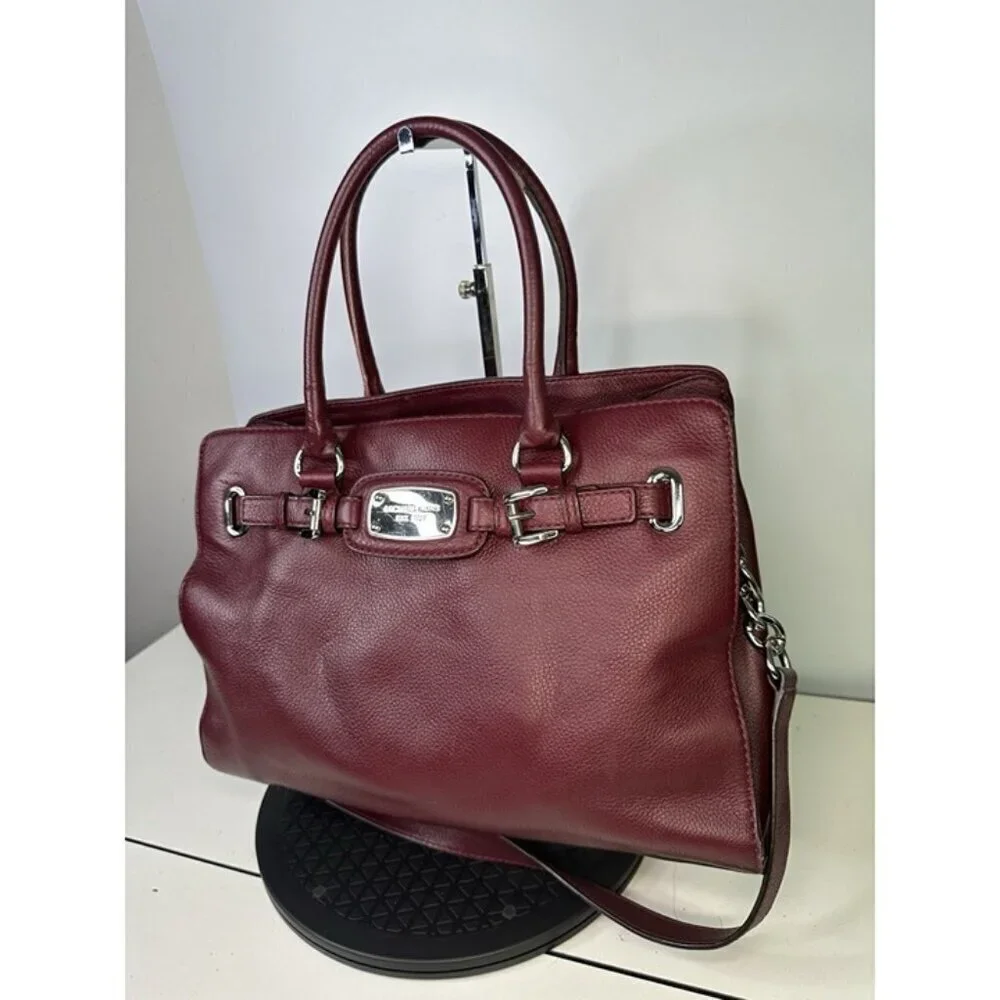 Michael Kors Red Oxblood Maroon Pebbled Leather Hamilton Shoulder Purse